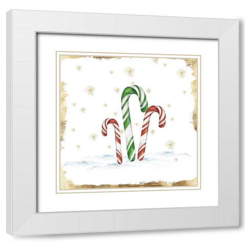 Snowy Candycanes II  White Modern Wood Framed Art Print with Double Matting by PI Studio