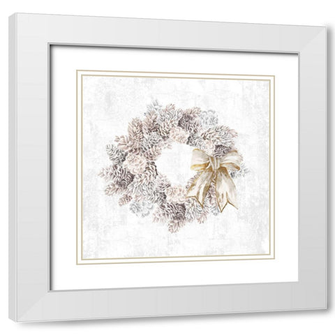 Pinecone Wreath White Modern Wood Framed Art Print with Double Matting by PI Studio