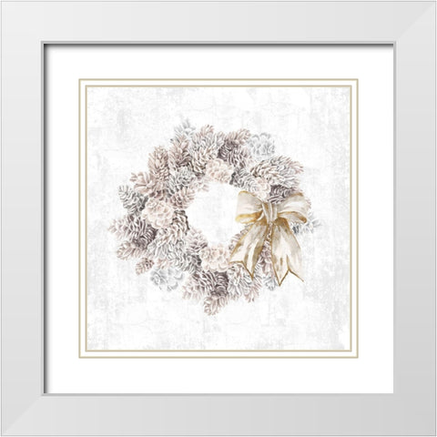 Pinecone Wreath White Modern Wood Framed Art Print with Double Matting by PI Studio