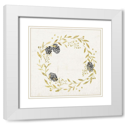 Golden Wreath White Modern Wood Framed Art Print with Double Matting by PI Studio