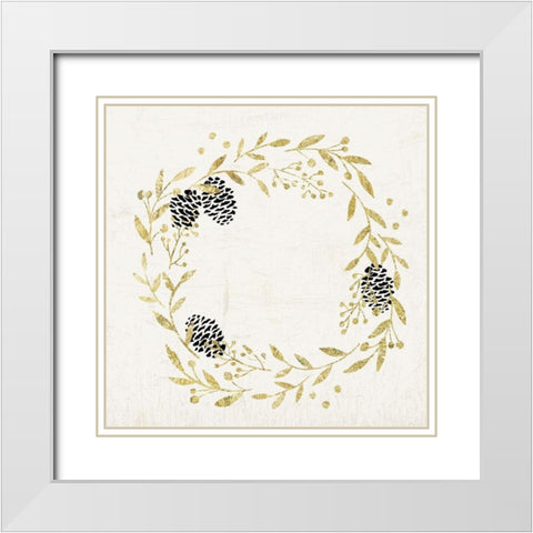 Golden Wreath White Modern Wood Framed Art Print with Double Matting by PI Studio
