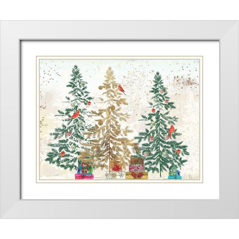 Three Christmas Trees  White Modern Wood Framed Art Print with Double Matting by PI Studio