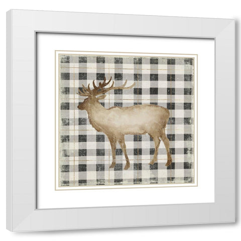Santas Deer I White Modern Wood Framed Art Print with Double Matting by PI Studio