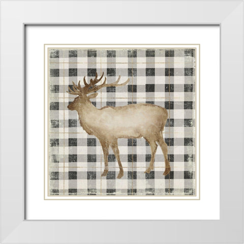 Santas Deer I White Modern Wood Framed Art Print with Double Matting by PI Studio