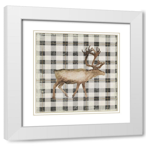Santas Deer II White Modern Wood Framed Art Print with Double Matting by PI Studio