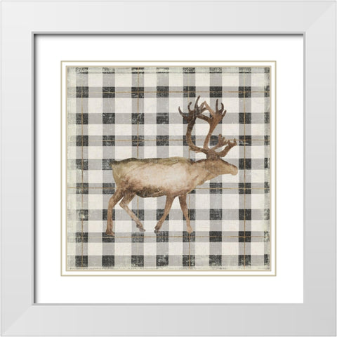 Santas Deer II White Modern Wood Framed Art Print with Double Matting by PI Studio