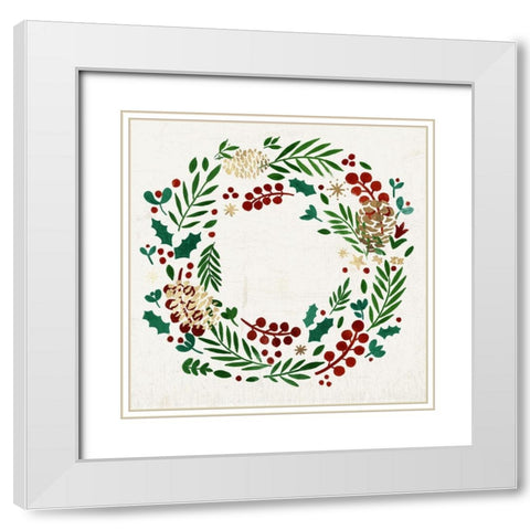 Wreath with Pinecones  White Modern Wood Framed Art Print with Double Matting by PI Studio