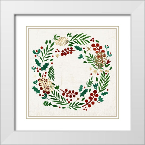 Wreath with Pinecones  White Modern Wood Framed Art Print with Double Matting by PI Studio