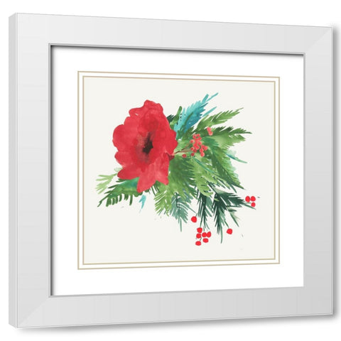 Poinsettia Bouquet White Modern Wood Framed Art Print with Double Matting by PI Studio