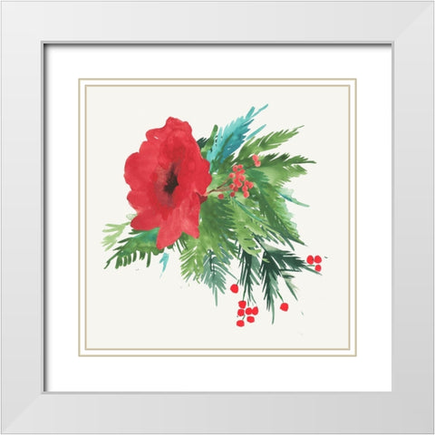 Poinsettia Bouquet White Modern Wood Framed Art Print with Double Matting by PI Studio