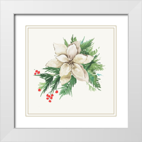 White Poinsettia White Modern Wood Framed Art Print with Double Matting by PI Studio