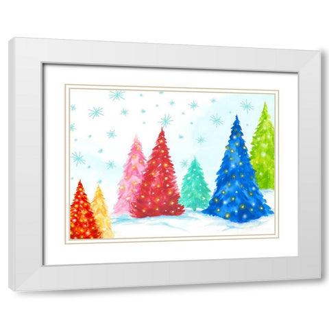Magic Christmas Trees I  White Modern Wood Framed Art Print with Double Matting by PI Studio