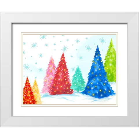 Magic Christmas Trees I  White Modern Wood Framed Art Print with Double Matting by PI Studio