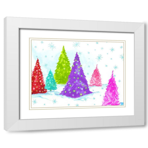 Magic Christmas Trees II   White Modern Wood Framed Art Print with Double Matting by PI Studio