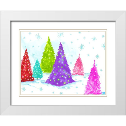 Magic Christmas Trees II   White Modern Wood Framed Art Print with Double Matting by PI Studio