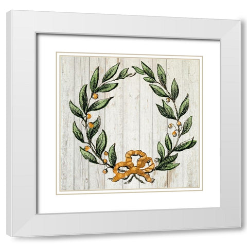 Retro Wreath White Modern Wood Framed Art Print with Double Matting by PI Studio