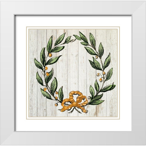 Retro Wreath White Modern Wood Framed Art Print with Double Matting by PI Studio