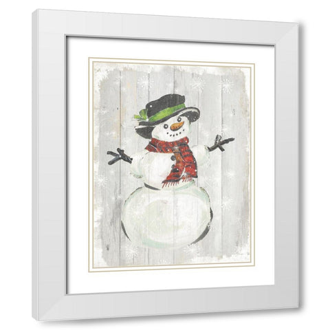 Holiday Snowman White Modern Wood Framed Art Print with Double Matting by PI Studio