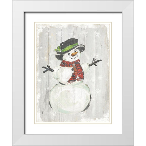 Holiday Snowman White Modern Wood Framed Art Print with Double Matting by PI Studio