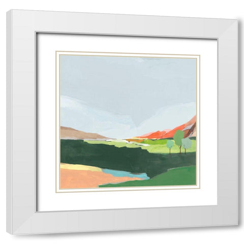 Green Hills I  White Modern Wood Framed Art Print with Double Matting by Ian C