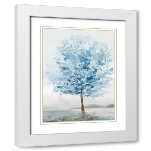 Blue Tree II White Modern Wood Framed Art Print with Double Matting by Ian C