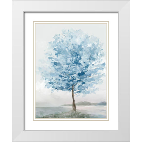 Blue Tree II White Modern Wood Framed Art Print with Double Matting by Ian C