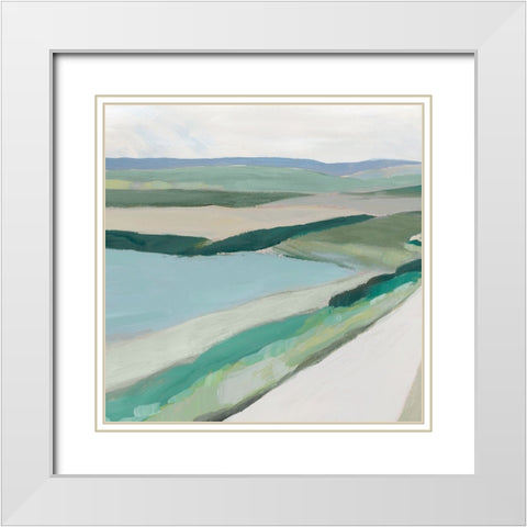 Fields of Green I White Modern Wood Framed Art Print with Double Matting by Ian C