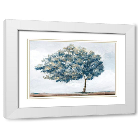 Blue Golden Tree White Modern Wood Framed Art Print with Double Matting by Ian C