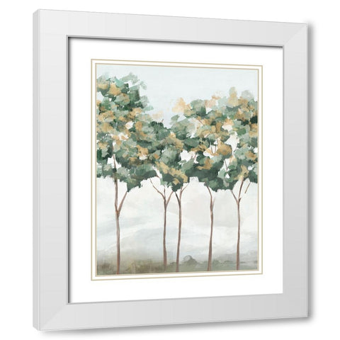 Green and Gold Trees I White Modern Wood Framed Art Print with Double Matting by Ian C