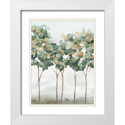 Green and Gold Trees I White Modern Wood Framed Art Print with Double Matting by Ian C