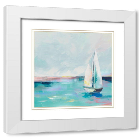 Blue Coast Sailboat White Modern Wood Framed Art Print with Double Matting by Ian C