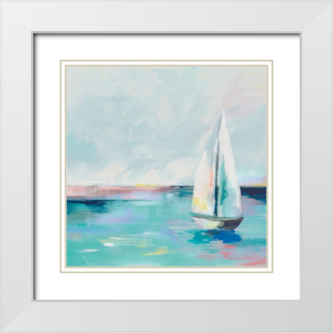 Blue Coast Sailboat White Modern Wood Framed Art Print with Double Matting by Ian C