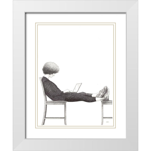 Laptop White Modern Wood Framed Art Print with Double Matting by Joal, Jack