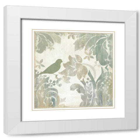 Damask Bird I White Modern Wood Framed Art Print with Double Matting by Jensen, Asia