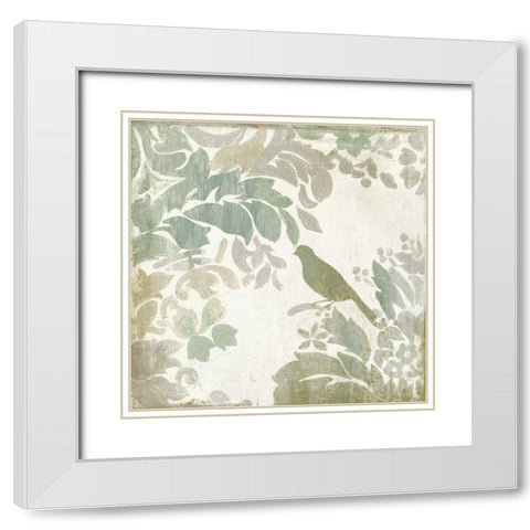 Damask Bird II White Modern Wood Framed Art Print with Double Matting by Jensen, Asia
