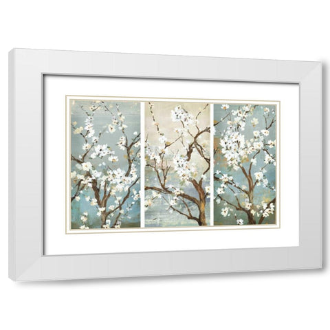 Triptych in Bloom White Modern Wood Framed Art Print with Double Matting by Jensen, Asia