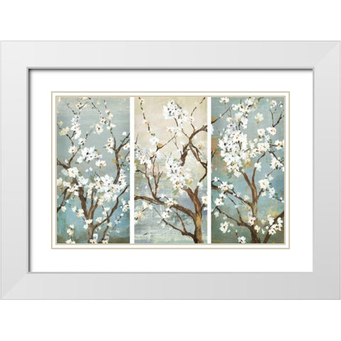 Triptych in Bloom White Modern Wood Framed Art Print with Double Matting by Jensen, Asia