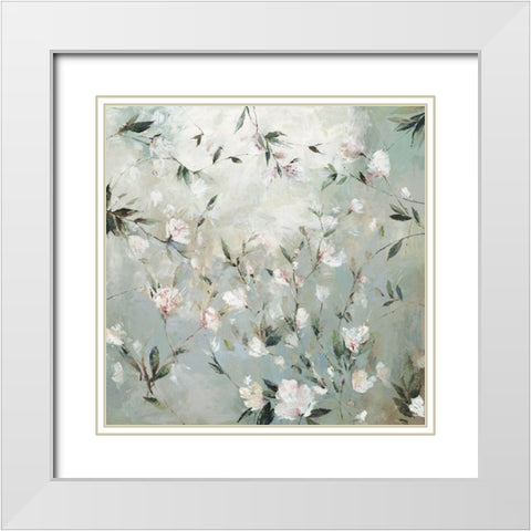 Linen Floral White Modern Wood Framed Art Print with Double Matting by Jensen, Asia