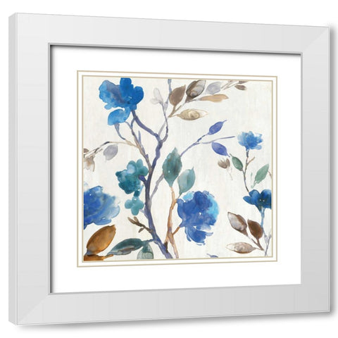 Cobalt Peony I White Modern Wood Framed Art Print with Double Matting by Jensen, Asia