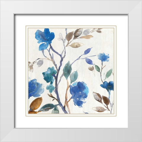 Cobalt Peony I White Modern Wood Framed Art Print with Double Matting by Jensen, Asia