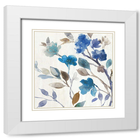 Cobalt Peony II White Modern Wood Framed Art Print with Double Matting by Jensen, Asia