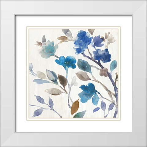 Cobalt Peony II White Modern Wood Framed Art Print with Double Matting by Jensen, Asia