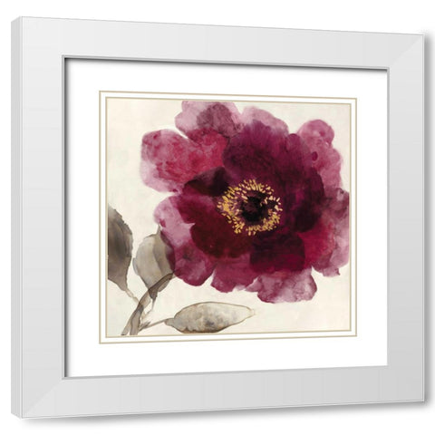 Crimson Peony I White Modern Wood Framed Art Print with Double Matting by Jensen, Asia