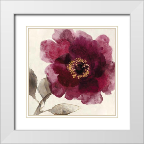Crimson Peony I White Modern Wood Framed Art Print with Double Matting by Jensen, Asia