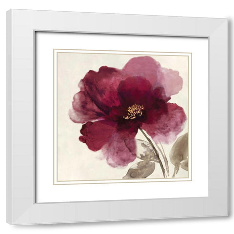 Crimson Peony II White Modern Wood Framed Art Print with Double Matting by Jensen, Asia