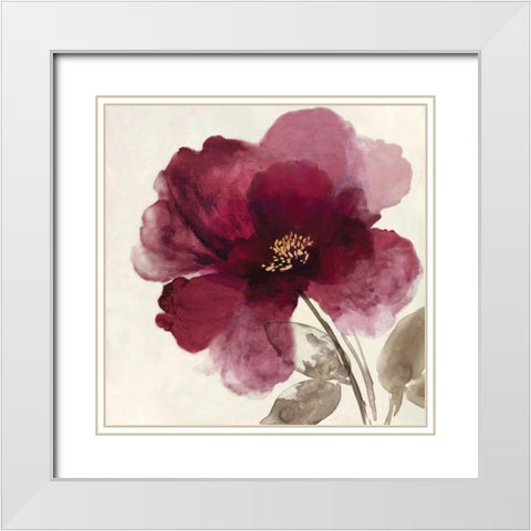 Crimson Peony II White Modern Wood Framed Art Print with Double Matting by Jensen, Asia