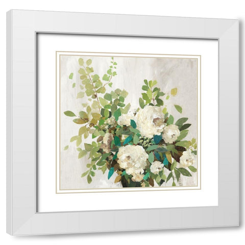 White Roses White Modern Wood Framed Art Print with Double Matting by Jensen, Asia