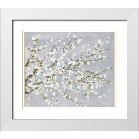 White Blossoms White Modern Wood Framed Art Print with Double Matting by Jensen, Asia