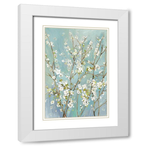 Teal Almond Blossoms White Modern Wood Framed Art Print with Double Matting by Jensen, Asia