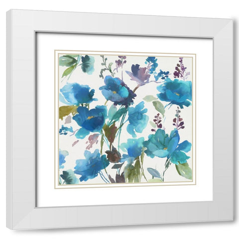 Blue Flower Garden I White Modern Wood Framed Art Print with Double Matting by Jensen, Asia